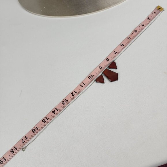 Vintage Silver Tone Red Glass Geometric Shape Necklace - Picture 7 of 7